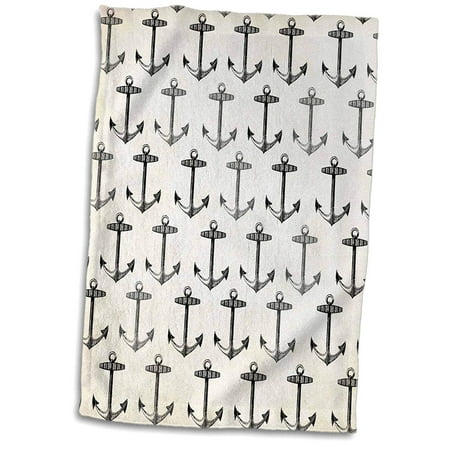 - 3D Rose Black and White Pattern Vintage Anchors Retro Cream Sailor Theme Nautical Sea Ocean Hand Sports Towel