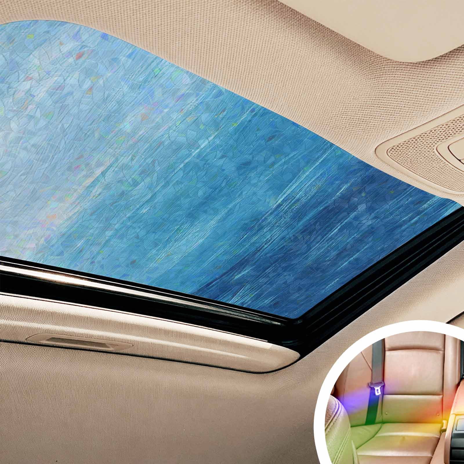 Rainbow Window Privacy Film, Sky Blue Coastal Static Cling Decorative Window Film PVC, Nautical Modern Ocean Wave No Glue UV Blocking Glass Covering, Removable Stained Glass Sticker 23.6''x59''