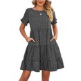 thumbnail image 1 of MAWCLOS Robes Courtes pour Femmes Manches Été Plage Robe d'Été en Mousseline Robe Mini Aguichant Rendez-Vous Col Rond Noir m, 1 of 4