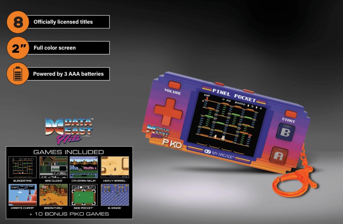 My Arcade Data East Pixel Pocket Pro: Officially Licensed Video Game, Portable Keychain Arcade