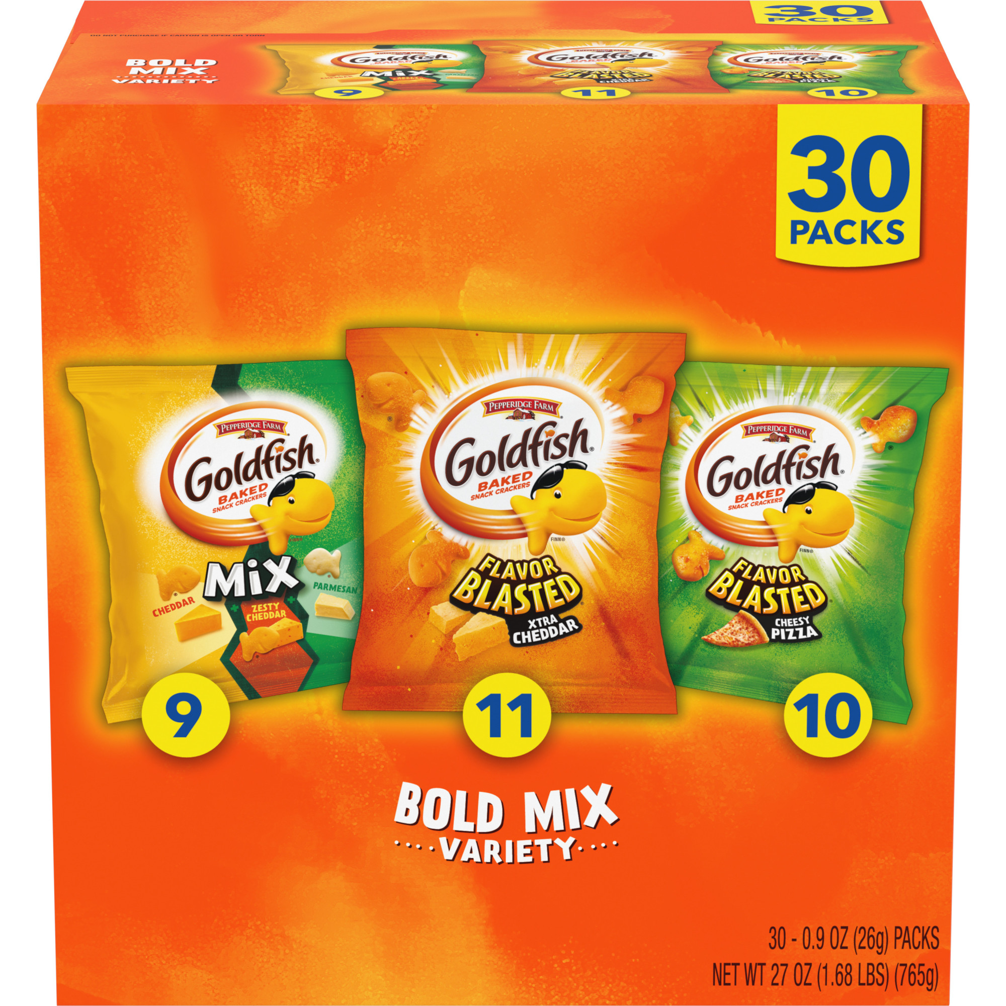 Goldfish Cheesy Mix, Flavor Blasted Xtra Cheddar & Cheesy Pizza, 30ct