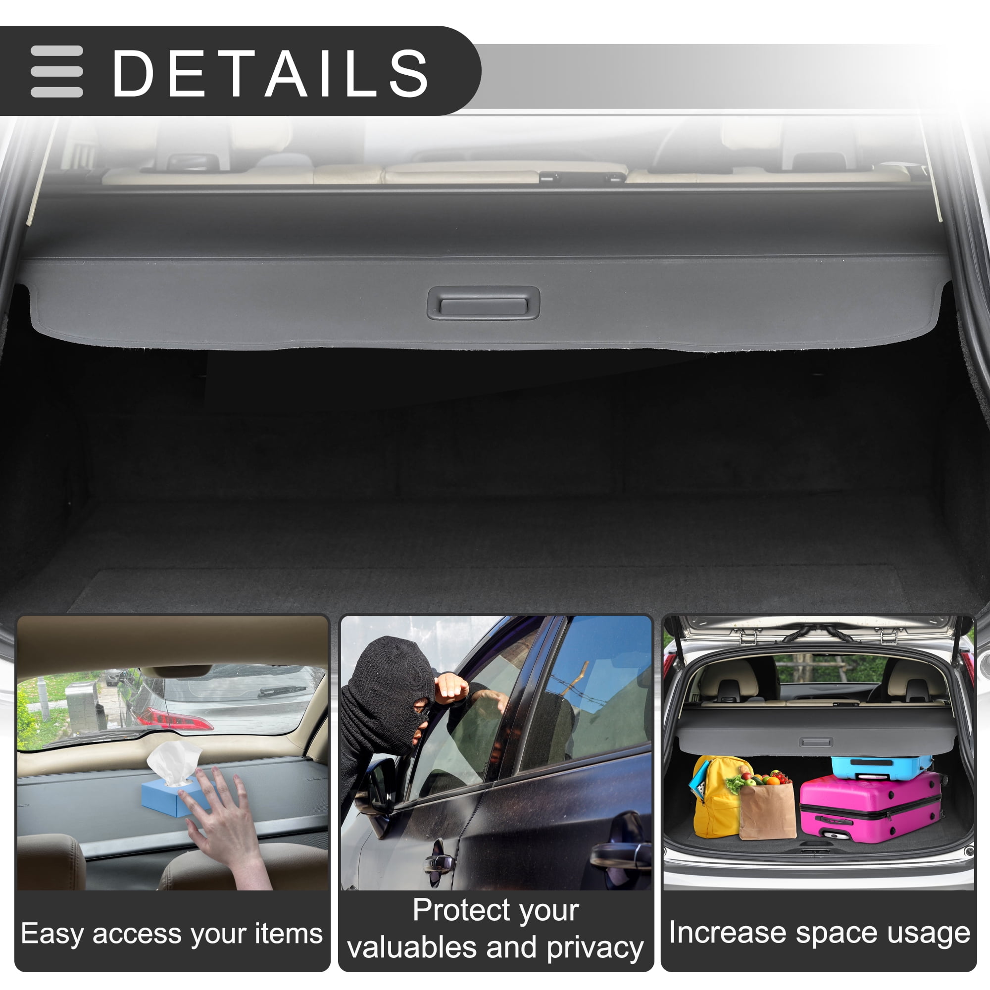 Unique Bargains Retractable Cargo Cover for Honda CRV 2017-2022 Rear Luggage Security Shield Black Carbon Fiber Pattern