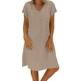 thumbnail image 4 of Bramtres Midi Dresses,Modest Dresses,Summer Solid Short Sleeve V Neck Dress Women's Cotton Dress,Short Sleeve Dress,Summer Dress,Casual Dresses,Khaki Dress,XXL, 4 of 4