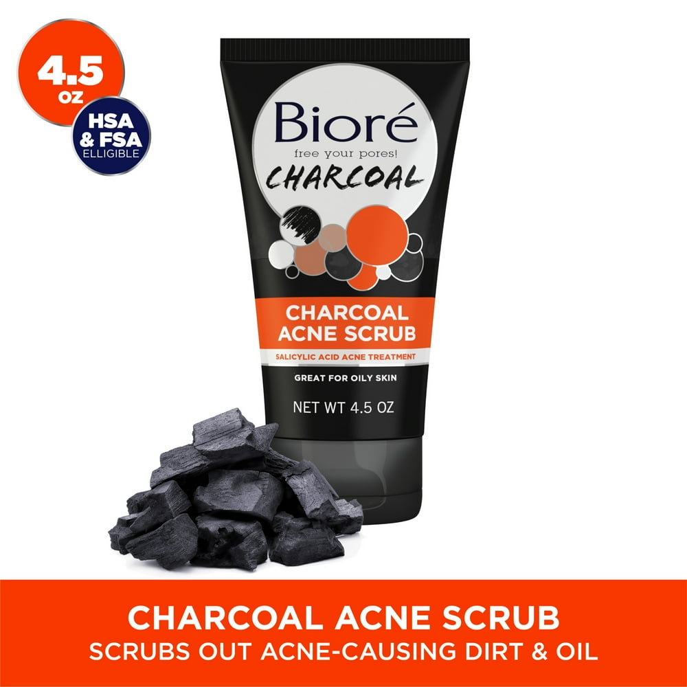 Biore Charcoal, 2 Salicylic Acid, Acne Face Scrub, 4.5 fl oz (HSA/FSA