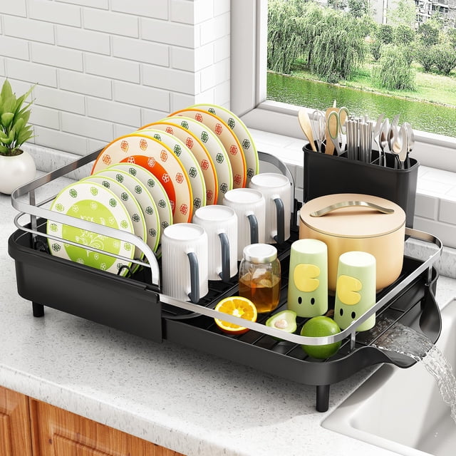 Estante para secar platos SAYZH, encimera de cocina ampliable, color negro