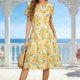 thumbnail image 2 of Vestido de Manga Corta Midi Manga Corta Vestido de Otoño, Elegante de la Gasa de la Mujer Cuello Redondo Impreso Ocasional de Verano de la Playa, 2 of 7