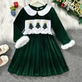 thumbnail image 4 of OBEEII Velvet Dresses for Baby Girls Dressy Christmas Dresses Color Block Embroidered Dress Fall Winter Girls Causal Outfits, 4 of 8