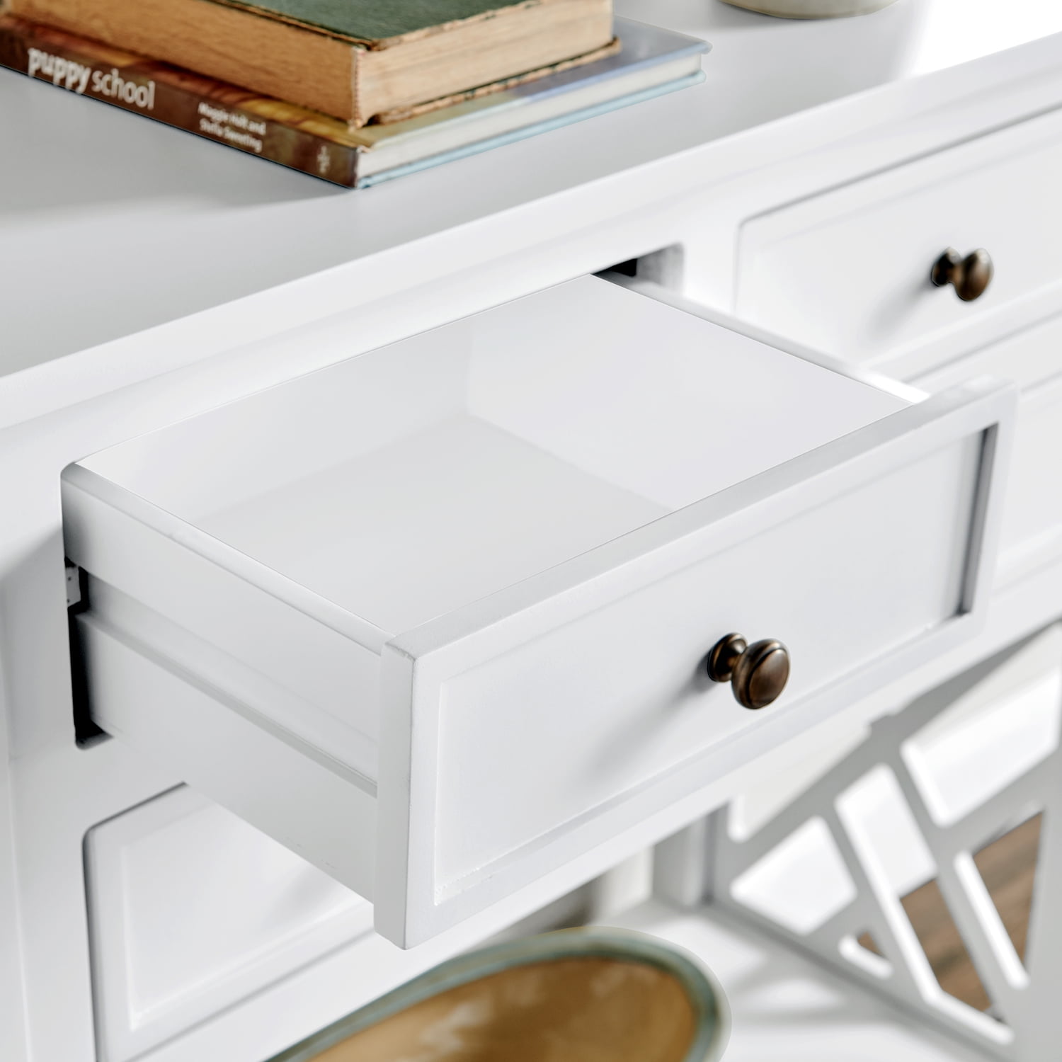 Alaterre Furniture Coventry 32 in. Wood Entryway or Console Table with Drawers and Shelf, Modern Open-Side Design, Versatile for Living Room, Entryway and Kitchen, White