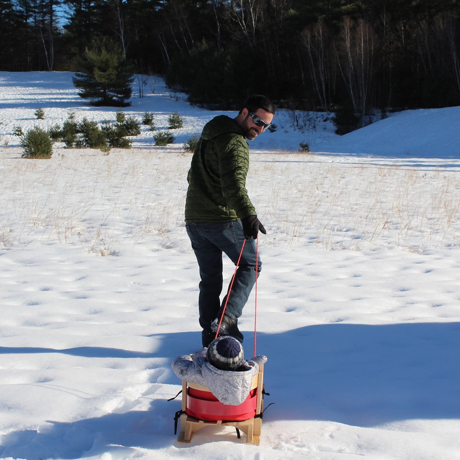 Flexible Flyer Baby Pull Sled. Wood Toddler To-Boggan. Wooden Sleigh for Kids