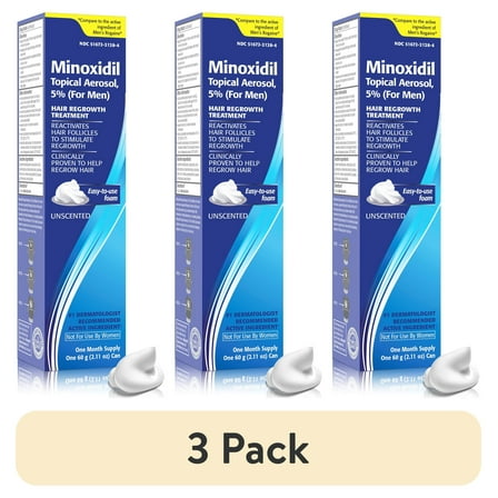 (3 pack) Taro Minoxidil Topical Aerosol Foam, 5%, Hair Regrowth Treatment for Men, 2.11 oz
