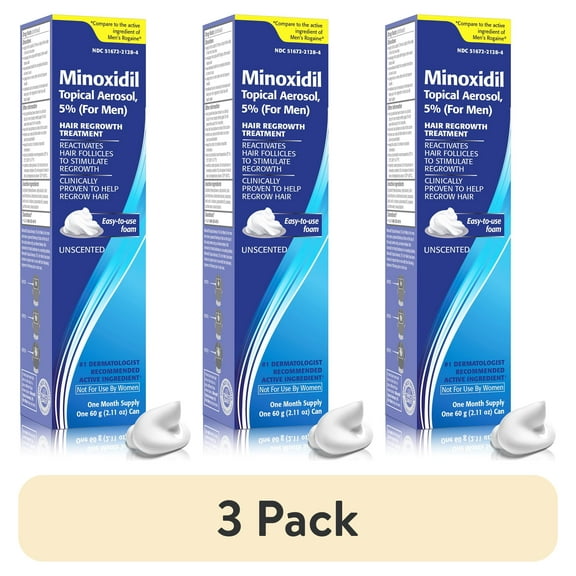 (3 pack) Taro Minoxidil Topical Aerosol Foam, 5%, Hair Regrowth Treatment for Men, 2.11 oz