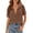 Brown, variant on Women's Ribbed Knit Tops Short Sleeve Deep Collared V Neck Shirts Solid Color Casual Summer Pullover Blouses with Rolled Cuffs,Khaki,S
