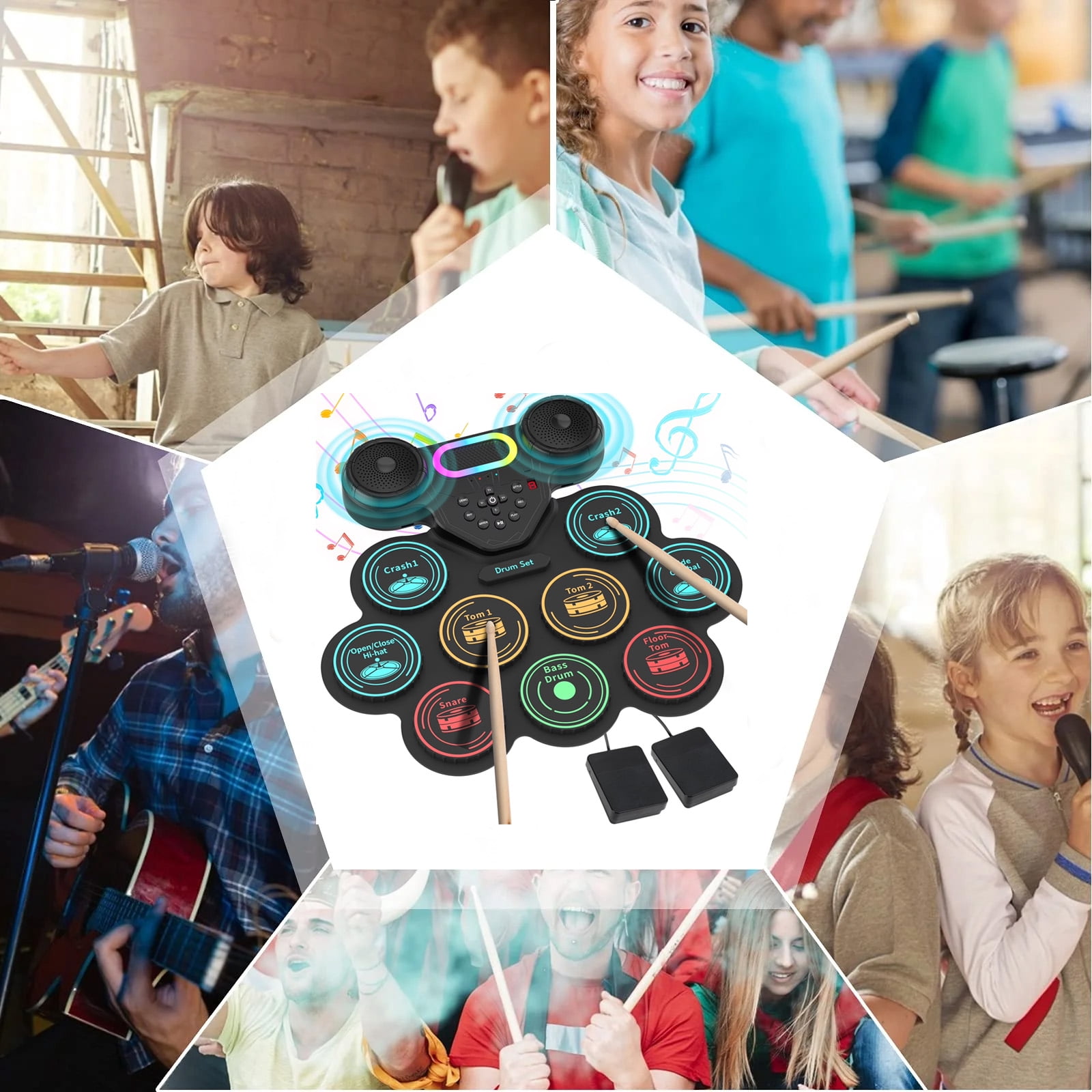 Lvelia Electronic Drum Sets Kit Roll Up Potable Drum Kit for Kids Adults MIDI Practice Drum Pad with Dual Built-in Speaker,Drum Sticks and Pedals