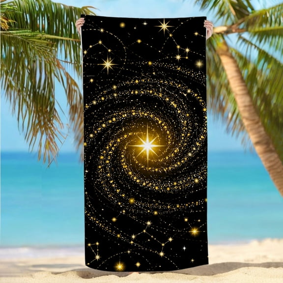 RKSupls 30x60inch Beach Towel Golden Spiral Galaxy with Stars Oversized Microfiber Beach Towel, Machine Washable Ultra-Soft Microfiber Ideal for Bathroom beach yoga