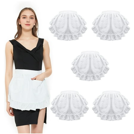 

Toptie 6 Pack Cotton Waist Aprons for Women Christmas Maid Aprons with Pockets Waitress Half Aprons