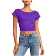 thumbnail image 2 of Ounisa Women's Basic Short Sleeve Scoop Neck Crop Top Backless Shirt, 2 of 7
