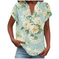 thumbnail image 2 of GaThRRgYP Womens Summer Short Sleeve Tunic Tops,Women Casual Printed Short Sleeve Button Home V-Neck T-shirt Blouses Green XXL, 2 of 5