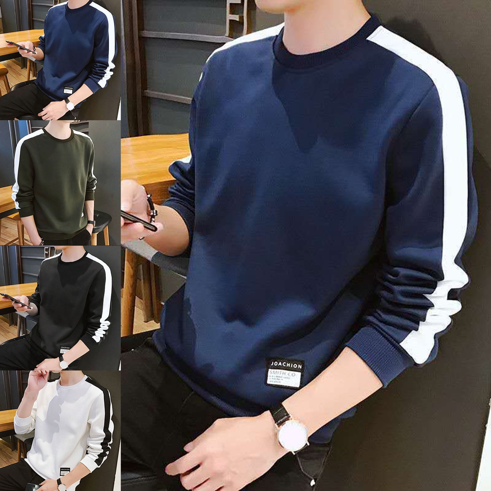 Jdafst Men Shirt Contrast Colors O Neck Pullover All Match Spring T Shirt For Daily Wear Walmart Com
