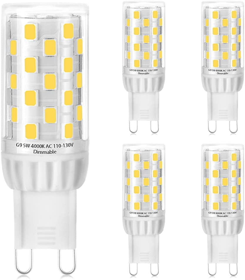 Onrustig onduidelijk Logisch G9 LED Light Bulb Dimmable 5W Natural White 4000K, 40W 60W Halogen  Equivalent, G9 Bi Pin Base Base Bulbs, 500lm, AC 120V for Home Lighting,  Pack of 5 - Walmart.com