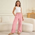 thumbnail image 2 of ZXLBBD Girls Wide Leg Drawstring Elastic Waist Split Hem Loose Solid Color Trousers with Pockets Beach Vacation Fashion Causal Daily Wear,Pink,Size 14 Y-15 Y, 2 of 6