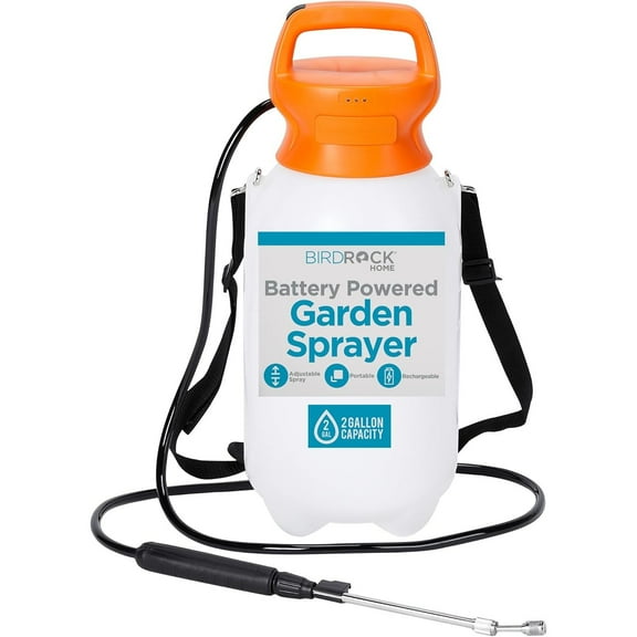 CSPP Garden Sprayer with Battery Powered Pump - Stainless Steel Wand, Rechargeable, Adjustable Spray, & Portable for Lawn, Garden, Plants, and Cleaning - White Translucent Body - 2-Gallon