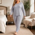 thumbnail image 5 of NominalSnug Womens Plus Size Pajamas Sets Long Sleeve Tops Sleepwear High Waisted Pants Cozy Homewear, 5 of 8