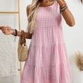 thumbnail image 7 of Summer Gingham Dress,Plaid Cottage Core Short Tank Dresses,Women Vacation Babydoll Sundress, 7 of 7
