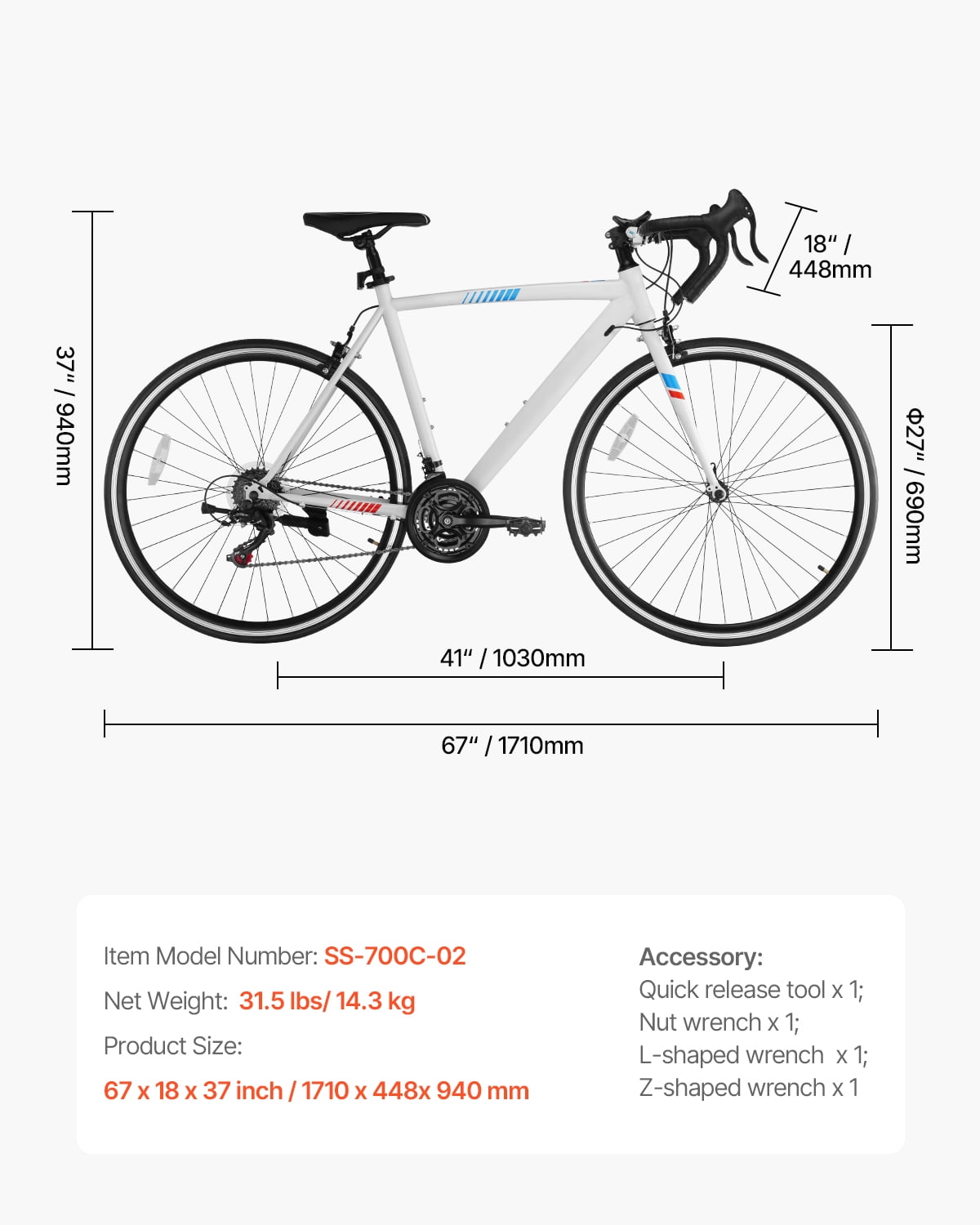 VEVOR Road Bike, 700C Wheels Racing Bike, SHIMANO 21 Speeds Drivetrain City Commuter Road Bicycle, Urban Adult Sport Bicycle with Carbon Steel Frame, Drop Bar, Caliper Brake, for Men and Women