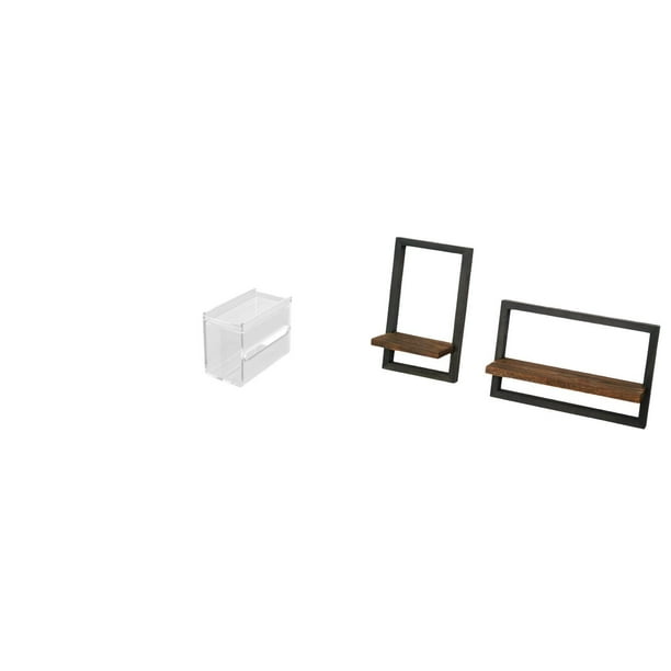 Dispensador Moderno De Papel Higiénico Y Toallas De Pared, De Acrílico, Con Estantes Flotantes De Madera Rústica Para Almacenamiento En Cocina, Oficina Y Comedor.