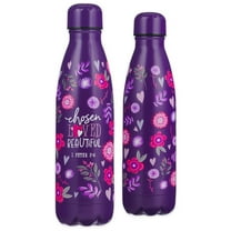 Christian Art Gifts Stainless Steel Double Wall Vacuum Sealed Insulated Water Bottle for Girls & Women: Chosen, Loved, Beautiful Inspirational Scripture, Leak/Spill-proof Thermos, Purple Floral, 17 oz