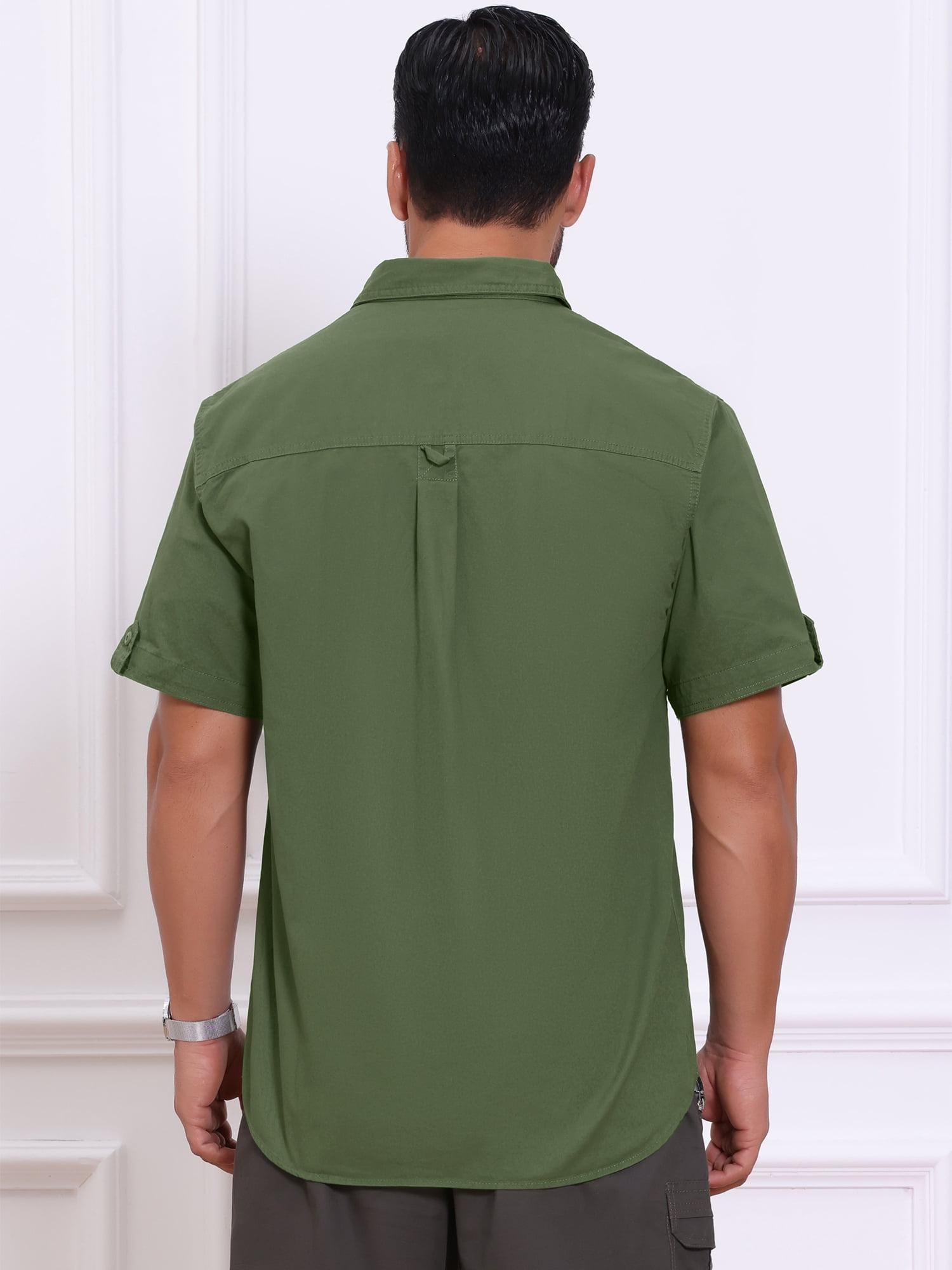DARING DIVA Men's Fishing Shirt Summer Short Sleeve Hiking Cargo Shirts L Olive Green