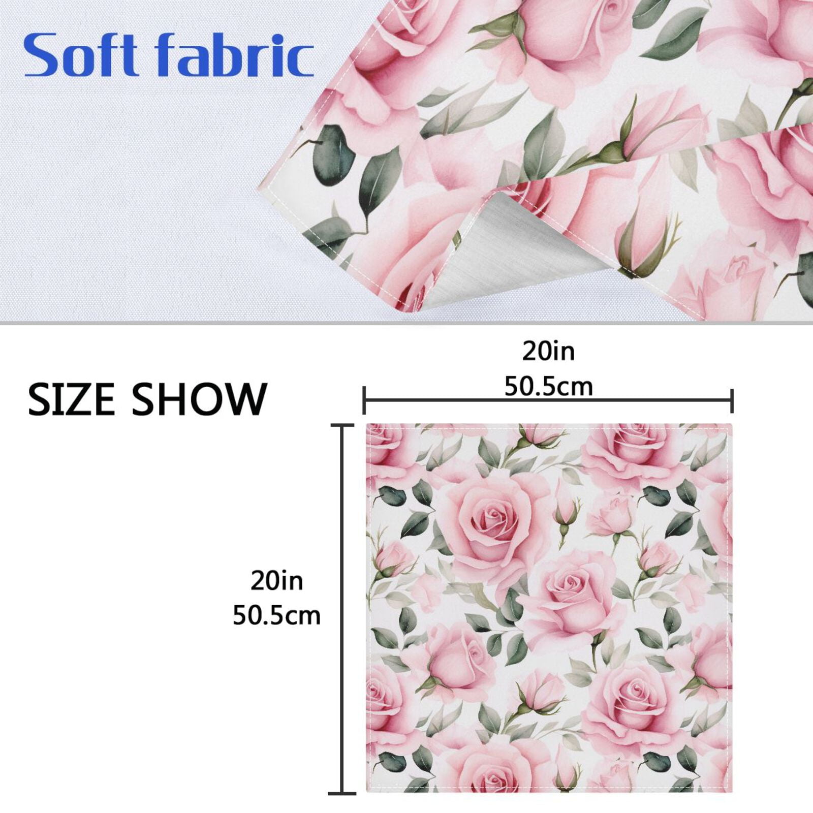JSTEL Pink Rose Flowers Cloth Napkins Set of 6, 20x20 Inch Washable and Reusable Napkin for Decoupage Dinner Party Everyday Use
