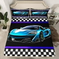 thumbnail image 3 of Feelyou Futuristic Race Car Twin Sheet Sets, Blue Cartoon Automobile Twin Fitted Sheet, Teens Kids Boys Girls Flat Sheet, Super Cozy Room Decor, 3 Pieces, 3 of 8