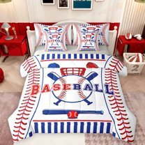 Homewish Baseball Gamer Boy Bedding Comforter Set 7-Piece,Blue Red King Bedding Sets,Sport Gaming Ultra Soft Bed Sheets,Microfiber Bedroom Decor,Reversible