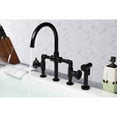 thumbnail image 4 of Kingston Brass KS2330CG Fuller Two-Handle 4-Hole Deck Mount Industrial Style Bridge Kitchen Faucet with Brass Side Sprayer in Matte Black, 4 of 7