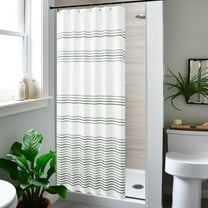 Small Stall Shower Curtain 36x72 Inches Fabric Shower Curtain Green and White Striped Shower Curtains for Bathroom with Hooks Waterproof Modern Shower Curtain Set Spa Bath Decor
