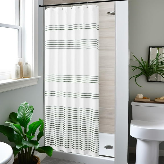 Small Stall Shower Curtain 36x72 Inches Fabric Shower Curtain Green and White Striped Shower Curtains for Bathroom with Hooks Waterproof Modern Shower Curtain Set Spa Bath Decor