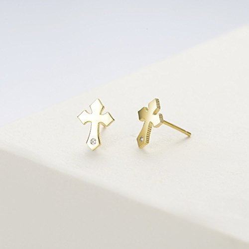 Carleen 14K Yellow Gold Plated 925 Sterling Silver Dainty Statement CZ Cubic Zirconia Bottom Bar Pearl Earrings Delicate Fine Jewelry Stud Earrings for Women Girls