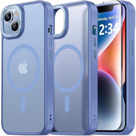 for iPhone 13 Case/iPhone 14 Case Compatible with MagSafe, Translucent Matte Slim Protective Case for iPhone 13&iPhone 14, Light Blue