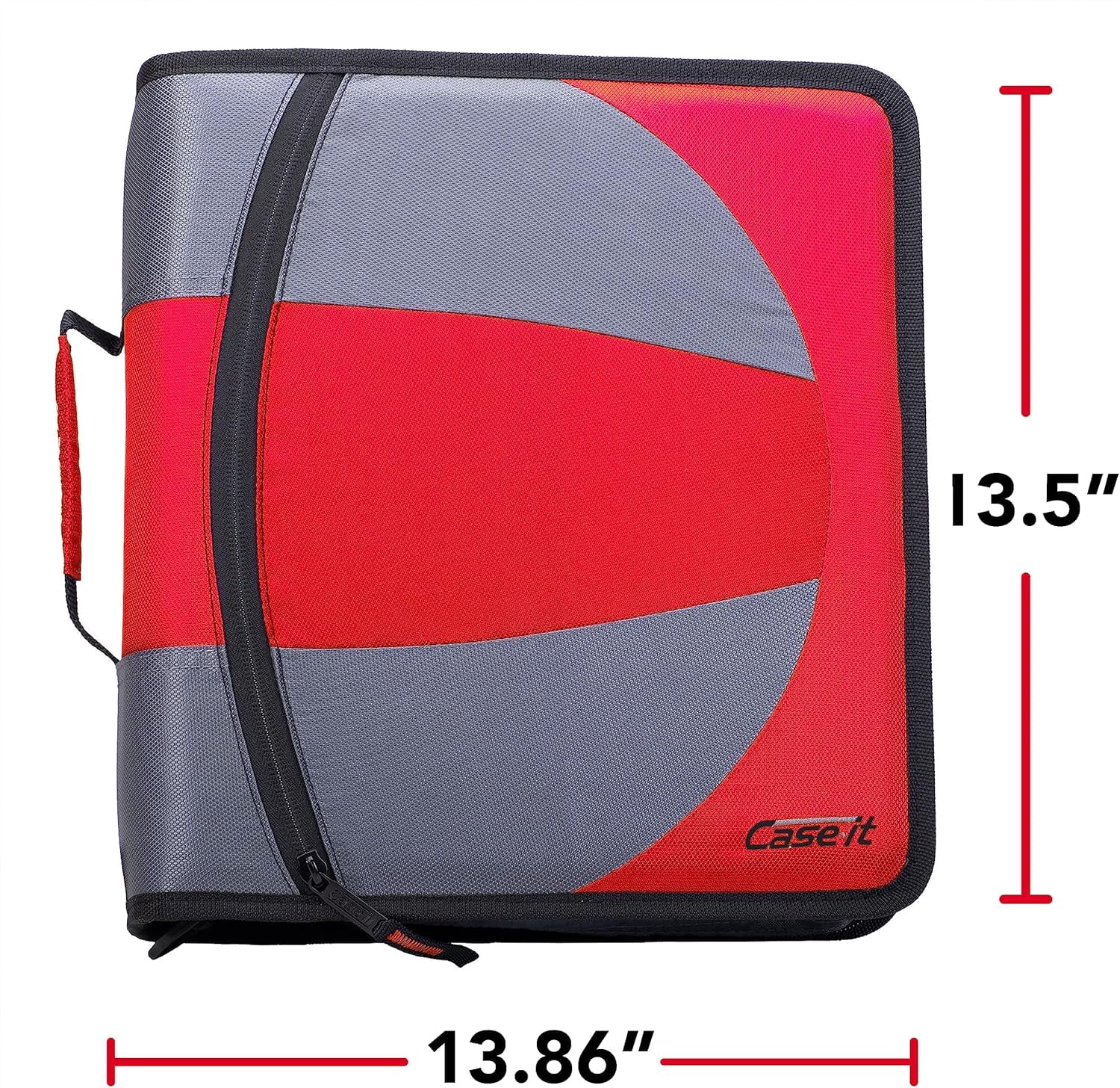Case-it The Dual 2-in-1 Zipper Binder - Two 1.5 Inch D-Rings - Includes Pencil Pouch - Multiple Pockets - 600 Sheet Capacity - Comes with Shoulder Strap -Dual-101, Fire Engine Red