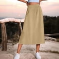 thumbnail image 2 of Npasoilc High Waist A-Line Skirt for Women Summer Solid Color Side Split Elastic Waist Casual Midi Skirt With Pockets, 2 of 6
