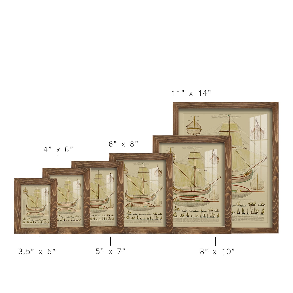 Antique Ship Plan I -Framed Print w/glass-Walnut