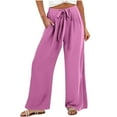 thumbnail image 6 of Annhoo Women's Wide Leg Pants Casual Solid Color High Waist Drawstring Trousers with Pocket Flowy Loose Vacation Bottoms, 6 of 8