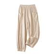 thumbnail image 3 of Women's Plus Size Cotton Linen Pants, Solid Color Elastic Cuff Harem Pants, Loose Fit Boho Wide Leg Trousers for Women, Comfortable Casual Lounge Pants Beige L, 3 of 4