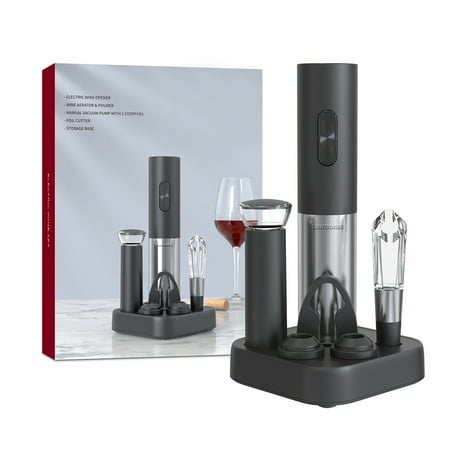 LUUKMONDE Electric Wine Opener Set, Air Pressure Wine Bottle Opener with Pourer, Vacuum Stopper & Foil Cutter