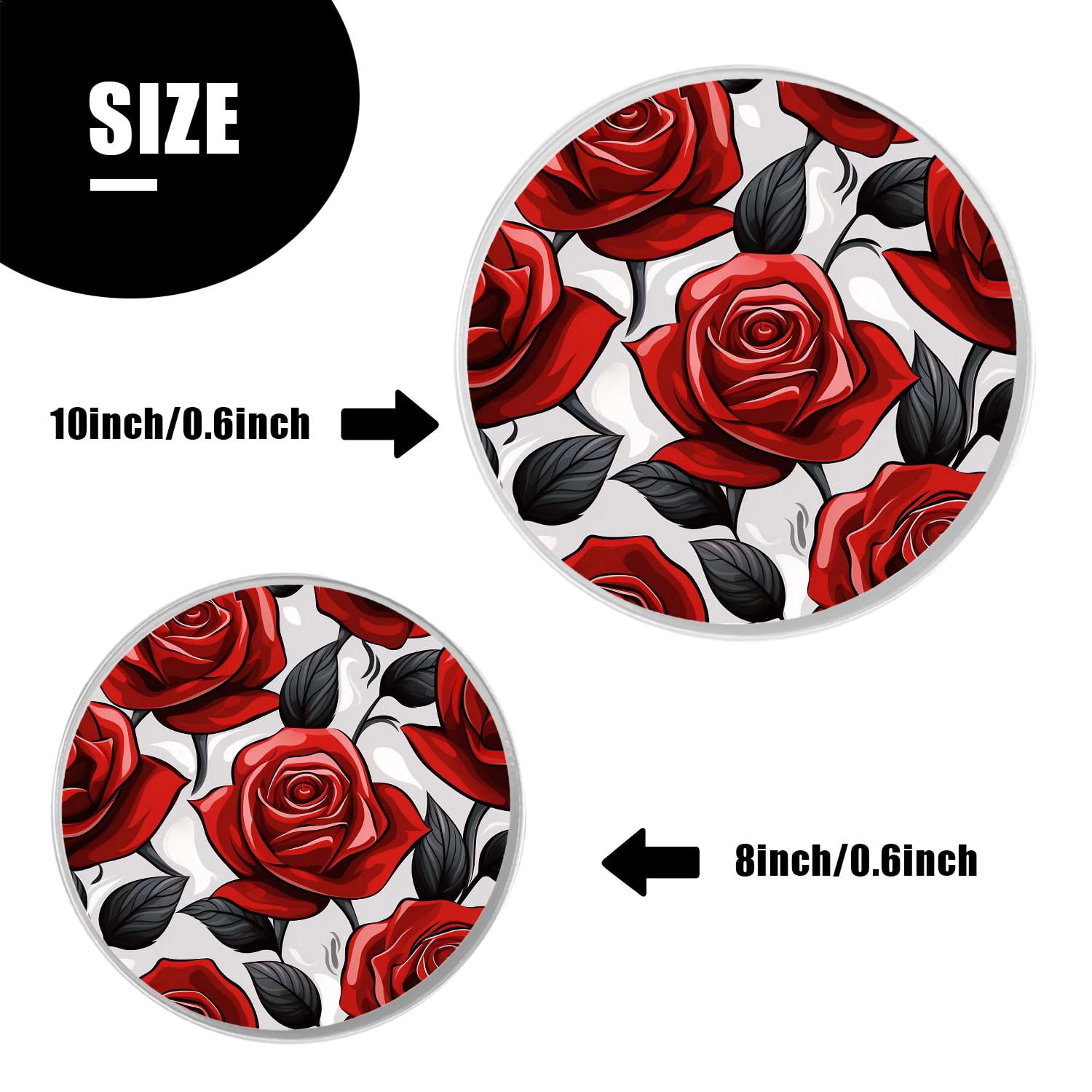 Round Stove Burner Covers 4 Pcs for Home Decor Cooktop Decorative ,Red Rose Flowers colorful, Metal Round Stove Burner Covers 8Inch And 10Inch