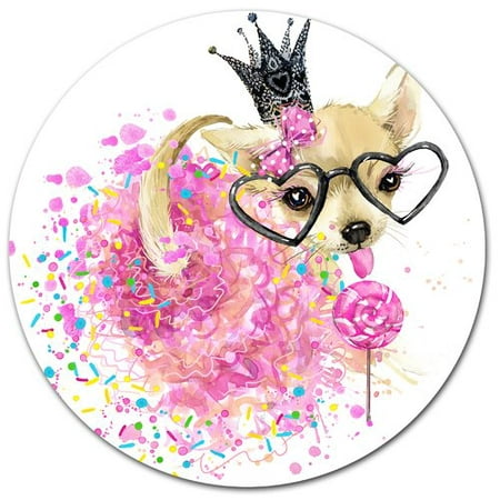 Design Art 'Cute Dog with Crown and Glasses' Oil Painting Print on