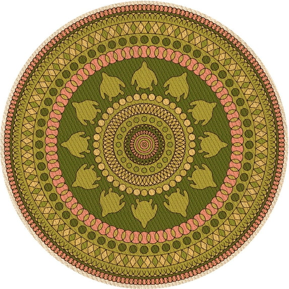 Ahgly Company Indoor Round Patterned Yellow Orange Area Rugs, 8' Round