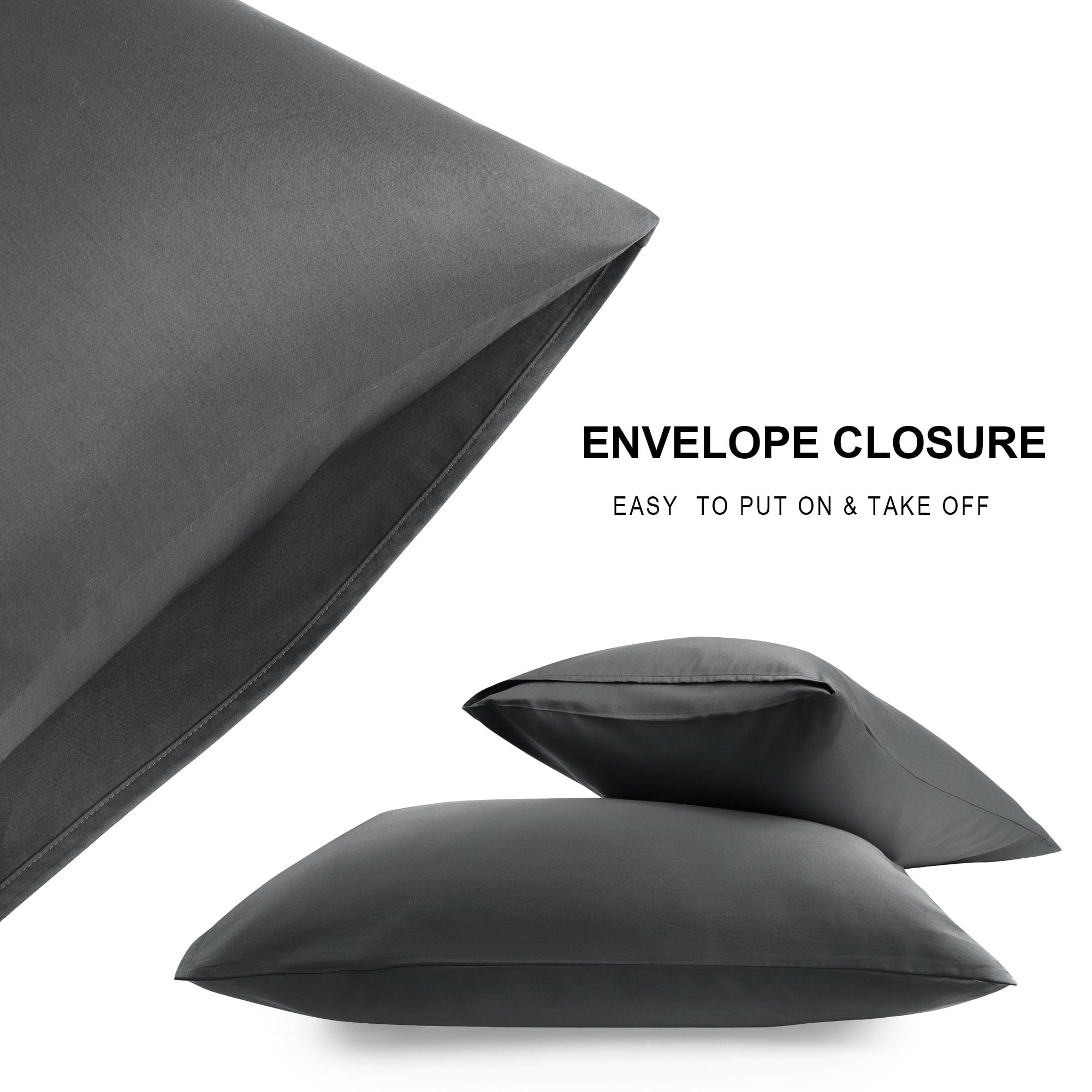 Unique Bargains Breathable Cotton Envelope Closure Pillowcases 2 Pcs Dark Gray King