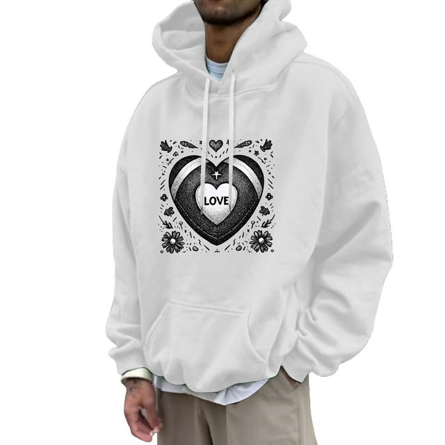 LUOGENLI Chandails à Capuche pour Hommes Design Graphique Chandails à Capuche et Chandails pour Hommes Imprimé Football Chandail à Enfiler Décontracté Coupe Ample Chandail à Capuche pour Automne Hiver Confortable Mode Urbaine Blanc Taille g